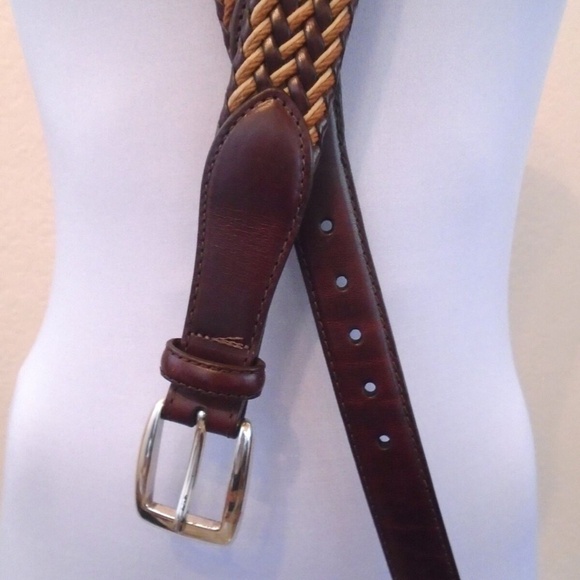 Vintage Brighton Woven Brown and Tan/s LEATHER with Silver Hardware Buckle sz 42 main image 4